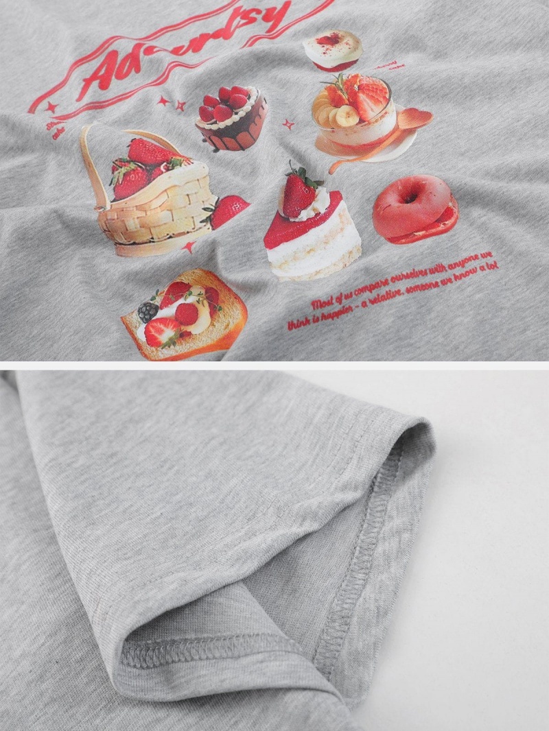 T Shirts Aelfric Eden Strawberry Cake Print Tee Grise | CLA-17238140